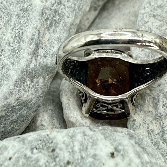 Sterling Silver Smoky Quartz Filigree Statement Ring Size 8 - Picture 9 of 17